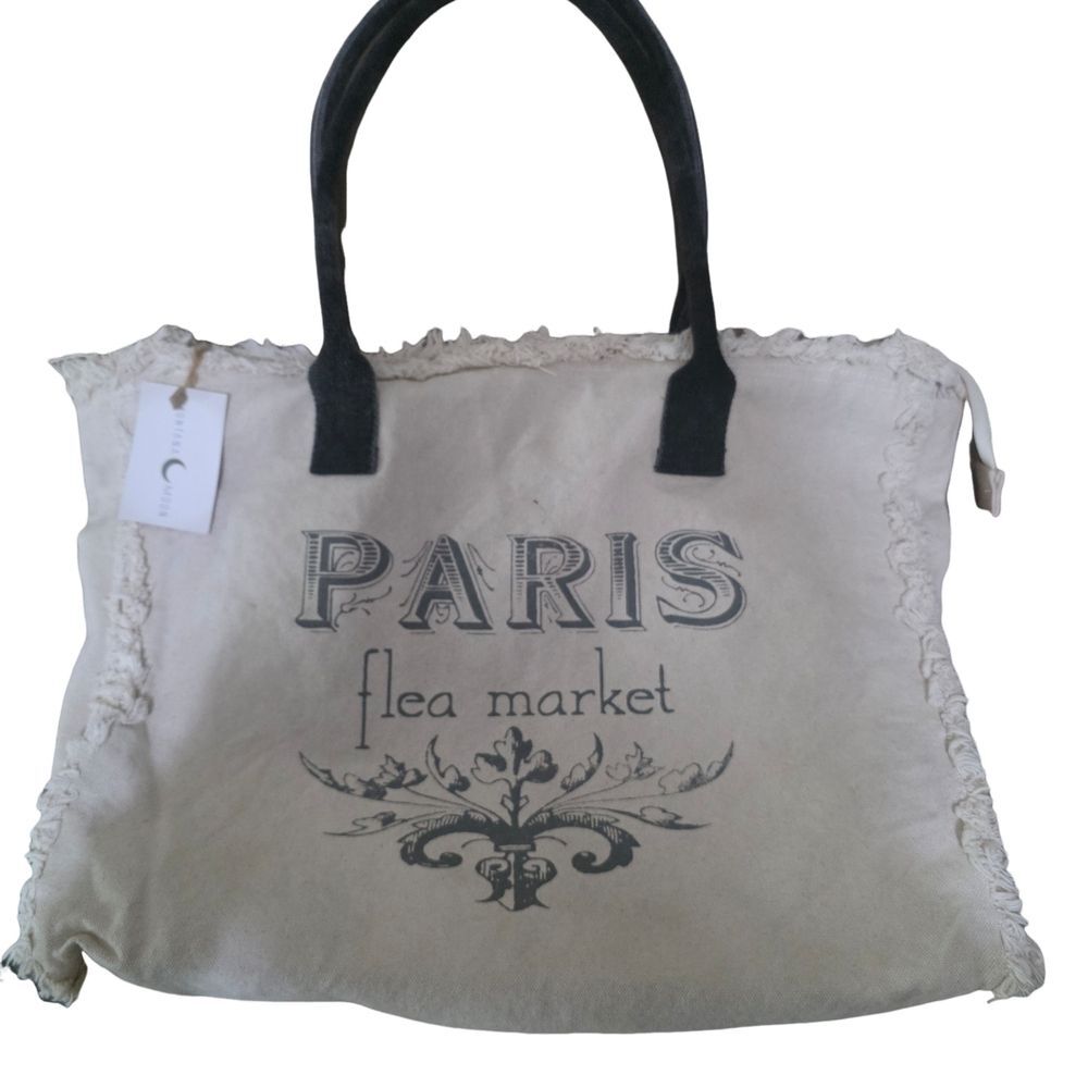 BNWT-Upcycled Vintage Paris Flea Market Cream Tote Bag